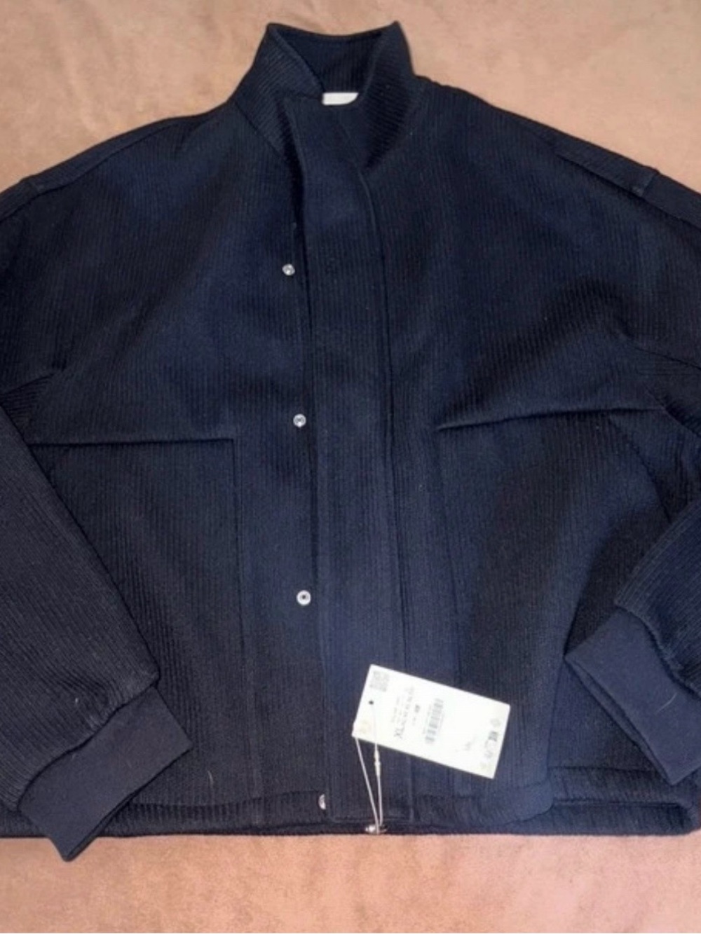 Zara Black Ribbed Snap-Front Shirt Jacket